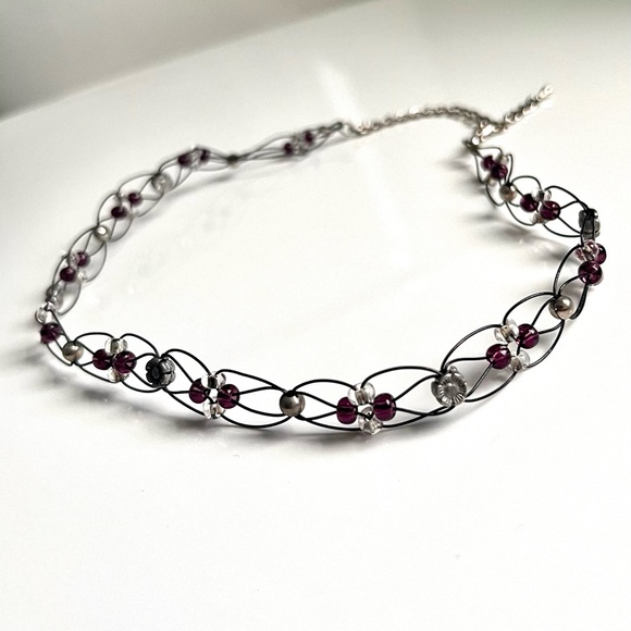 Vintage Jewelry Vintage Beaded Flower Stretch Choker Necklace